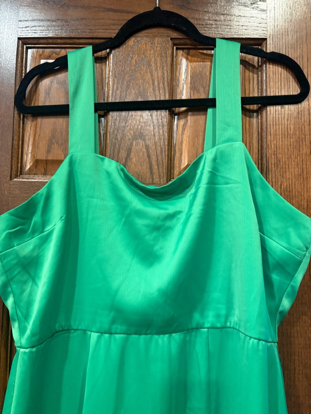 Blue Rain Green Satin Midi Dress with Side Slit - Picture 3 of 12